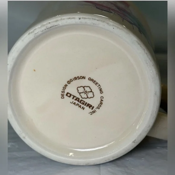 Vintage Otagiri Japan Ceramic Mug Cute Globe Girl Hearts Gibson Greeting Cup - Picture 7 of 7